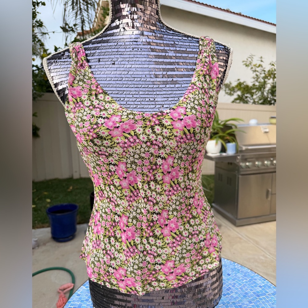 Vintage Floral Pink and Green Tank Top